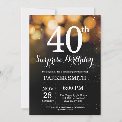 Surprise 40th Birthday Invitation Gold Glitter