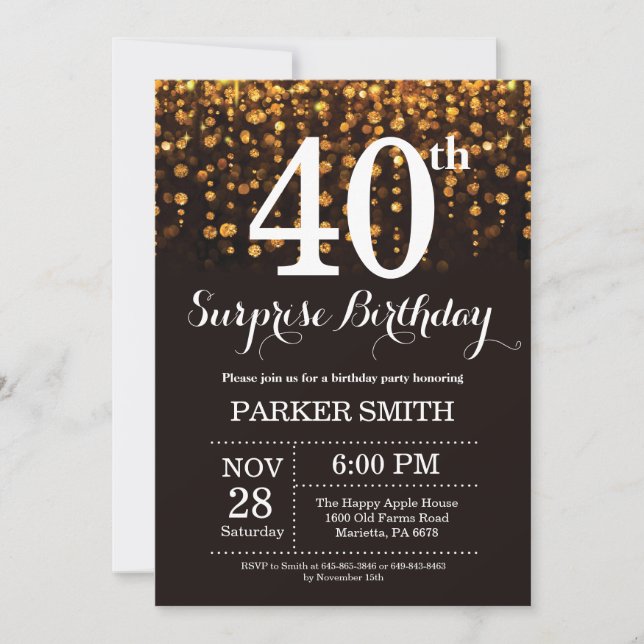 Surprise 40th Birthday Invitation Gold Glitter