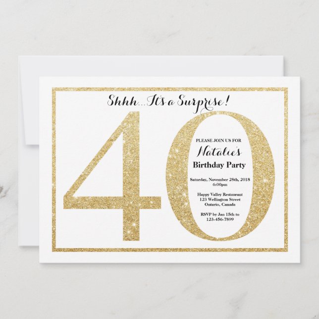 Surprise 40th Birthday Invitation Gold Glitter (Front)