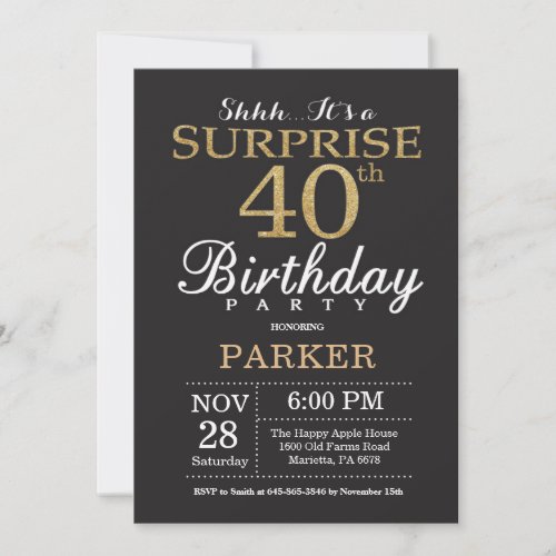 Surprise 40th Birthday Invitation Gold Glitter