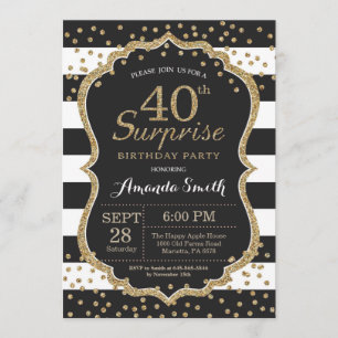 Surprise 40th Birthday Invitation. Gold Glitter Invitation