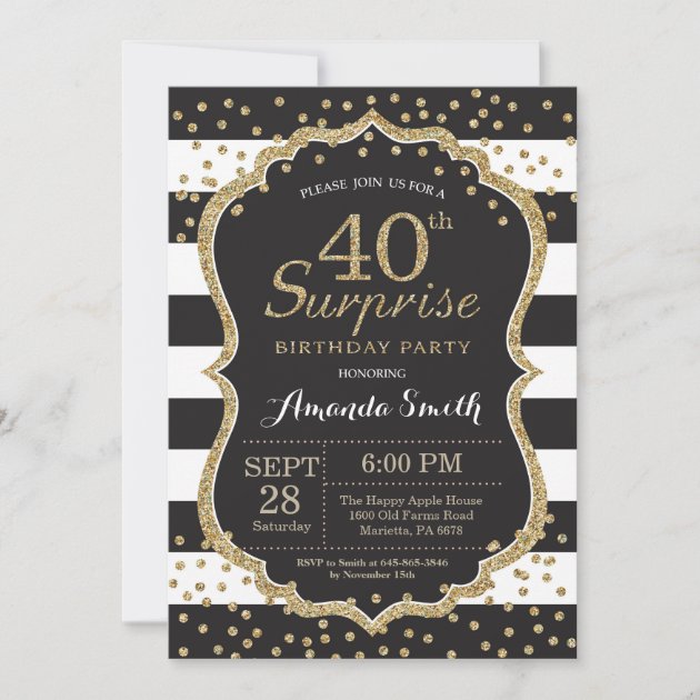 Gold Confetti White and Gold Glitter Editable Invitations Cheers to 40 Template Gold Glitter invitation Adult 40th Birthday Invitation