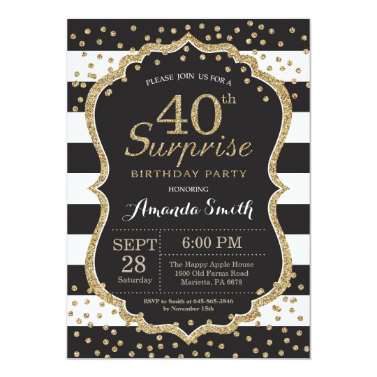 surprise 40th birthday invitation gold glitter invitation zazzle com