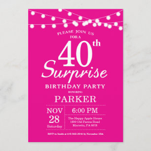 Surprise 40th Birthday Invitation Hot Pink