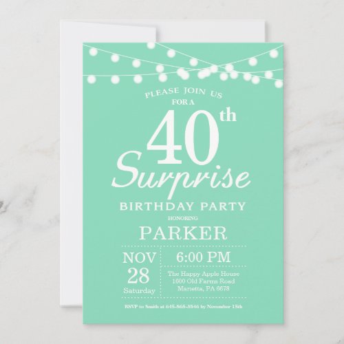 Surprise 40th Birthday Invitation Mint Green