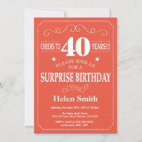 Surprise 40th Birthday Invitation Orange and White