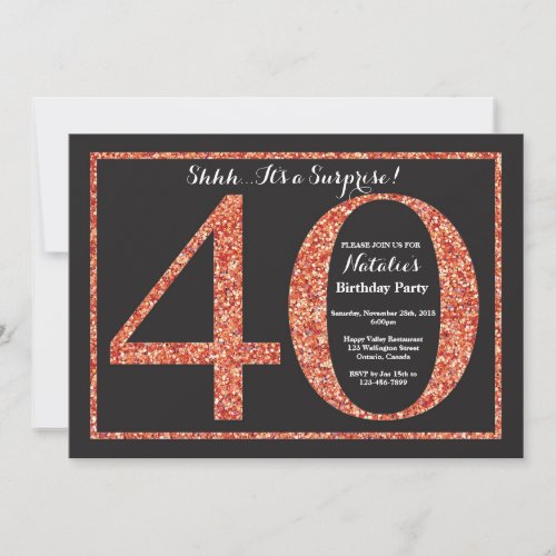 Surprise 40th Birthday Invitation Orange Glitter