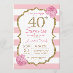 Surprise 40th Birthday Invitation Pink and Gold