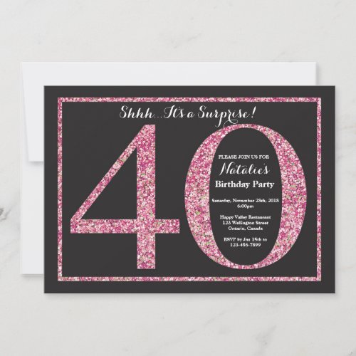 Surprise 40th Birthday Invitation Pink Glitter