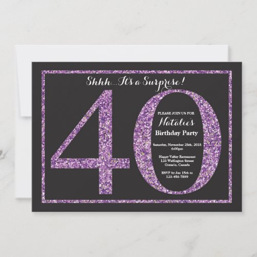 Surprise 40th Birthday Invitation Purple Glitter