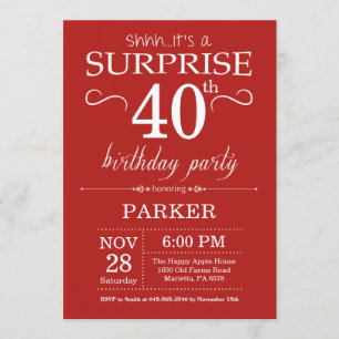 Surprise 40th Birthday Invitation Red