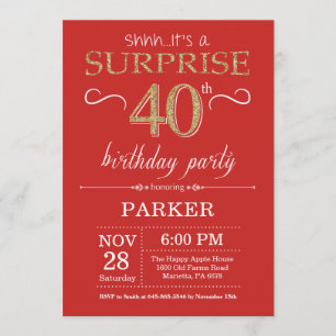 Surprise 40th Birthday Invitation Red and Gold