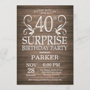 Surprise 40th Birthday Invitation Rustic Wood
