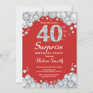 Surprise 40th Birthday Invitation Silver Diamond