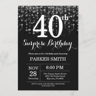 Surprise 40th Birthday Invitation Silver Glitter