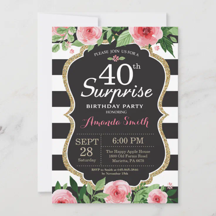 Surprise 40th Birthday Invitation Women Floral | Zazzle