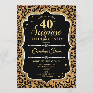 Surprise 40th Birthday -Leopard Black Gold Invitation