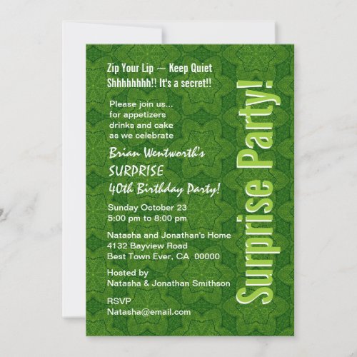 SURPRISE 40th Birthday Modern Green Stars Custom Invitations