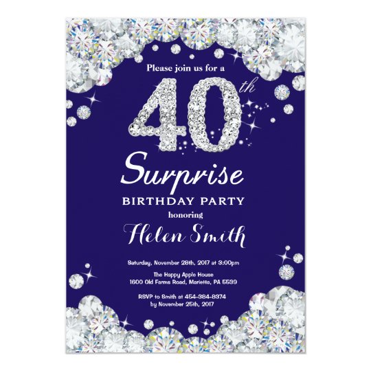 Party Supplies 40th Navy Blue White Bling Sparkle Birthday Party