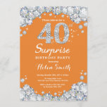 Surprise 40th Birthday Orange and Silver Diamond Invitation<br><div class="desc">Surprise 40th Birthday Invitation. Orange and Silver Rhinestone Diamond Red Background. Elegant Birthday Bash invite. Adult Birthday. Women Birthday. Men Birthday. For further customization,  please click the "Customize it" button and use our design tool to modify this template.</div>