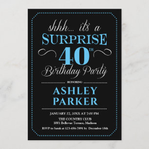 Surprise 40th Birthday Party - Black Blue Invitation