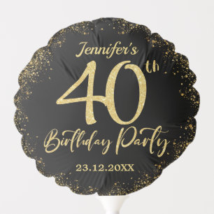 Surprise 40th Birthday Party Black & Gold Glitter Balloon
