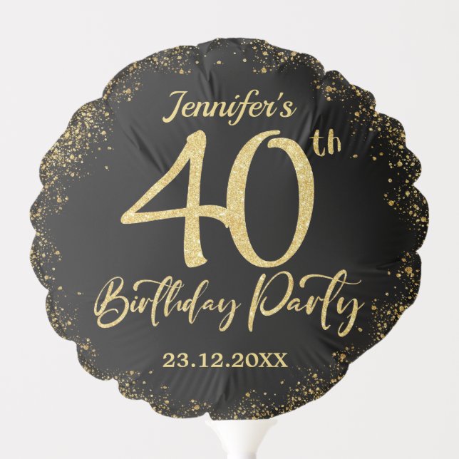 Surprise 40th Birthday Party Black & Gold Glitter Balloon (Front)
