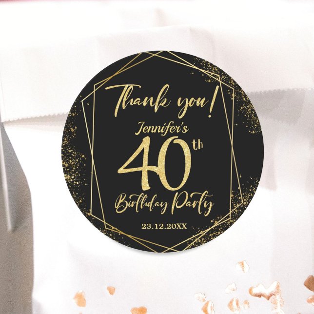 Surprise 40th Birthday Party Black & Gold Glitter Classic Round Sticker (Creator Uploaded)