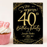 Surprise 40th Birthday Party Black & Gold Glitter Invitation<br><div class="desc">Throw a dazzling celebration with our "Surprise 40th Birthday Party Black & Gold Glitter Invitation!" Perfect for a glamorous and unforgettable event. Shop now and make the surprise truly sparkle! ✨🎉 Please note: The gold glitter effect is simulated,  no real glitter is used</div>