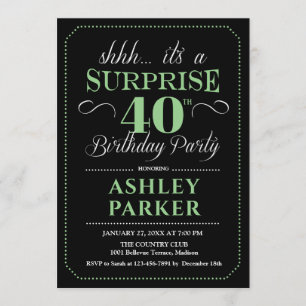 Surprise 40th Birthday Party - Black Green Invitation