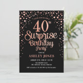 Surprise 40th Birthday Party - Black & Rose Gold Invitation (Standing Front)