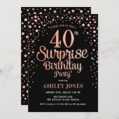 Surprise 40th Birthday Party - Black & Rose Gold Invitation (Front/Back)