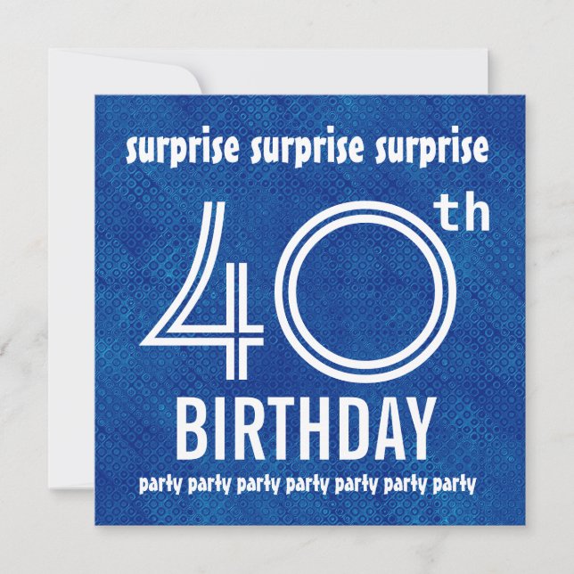 SURPRISE 40th Birthday Party Blue White H421 Invitation (Front)