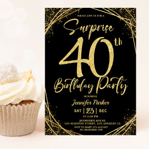 Surprise 40th Birthday Party Chic Black & Gold Invitation