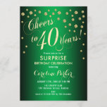 Surprise 40th Birthday Party - Gold Green Invitation<br><div class="desc">Surprise 40th Birthday Party Invitation.
Elegant design with faux glitter gold and green. Features script font and confetti. Cheers to 40 Years! Message me if you need a custom age.</div>