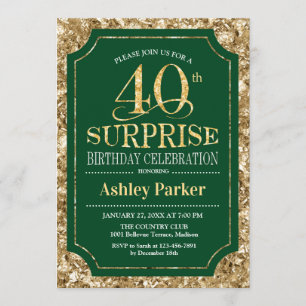 Surprise 40th Birthday Party - Gold Green Invitation