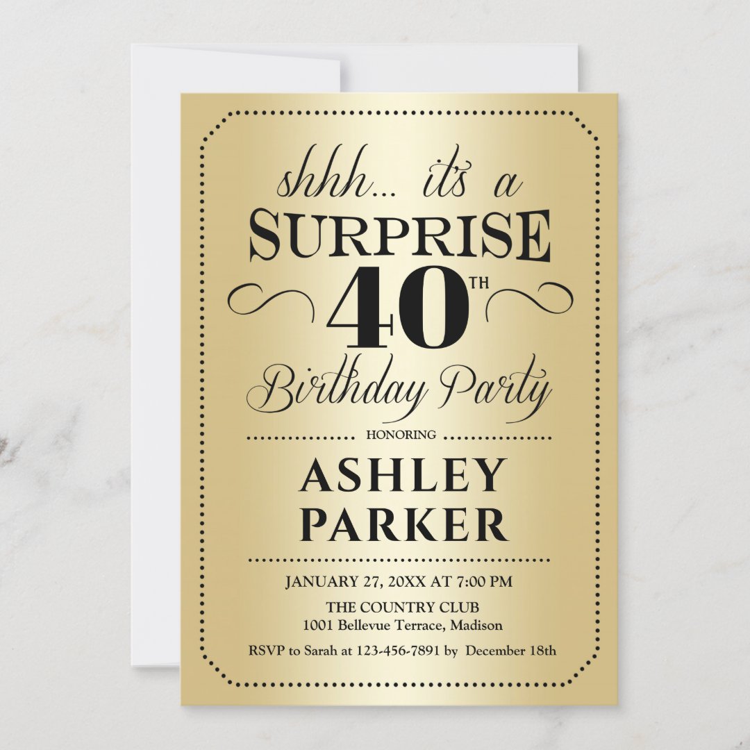 Surprise 40th Birthday Party - Gold Invitation 