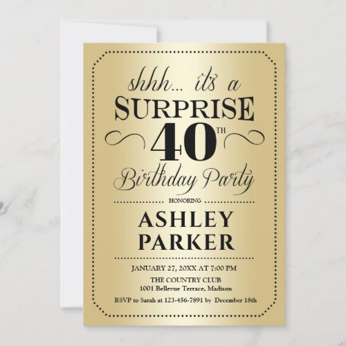 Surprise 40th Birthday Party _ Gold Invitation