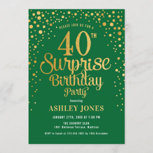 Surprise 40th Birthday Party - Green & Gold Invitation