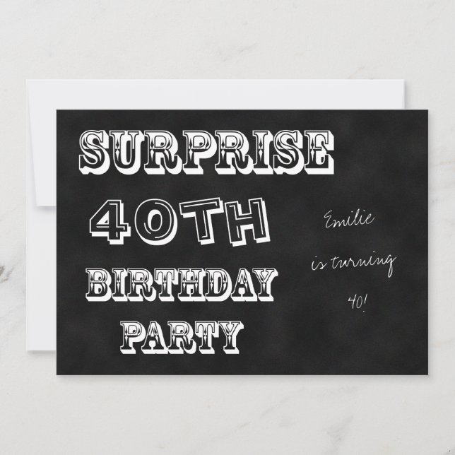 Surprise 40th Birthday Party Invitation Chalkboard (Front)