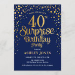 Surprise 40th Birthday Party - Navy & Gold Invitation<br><div class="desc">Surprise 40th Birthday Party Invitation.
Elegant design in navy blue and faux glitter gold. Features stylish script font and confetti. Message me if you need custom age.</div>