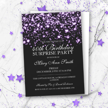 Surprise 40th Birthday Party Purple Midnight Glam Invitation by Rewards4life at Zazzle