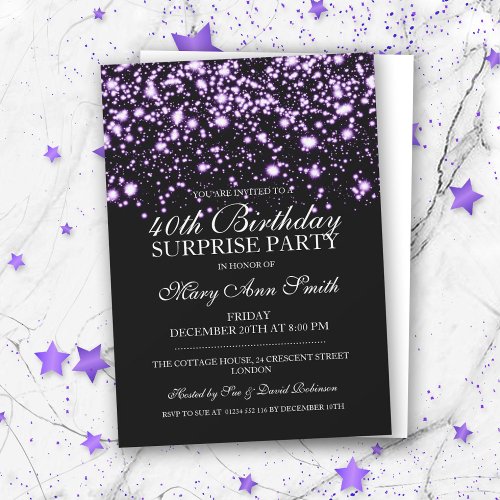 Surprise 40th Birthday Party Purple Midnight Glam Invitation