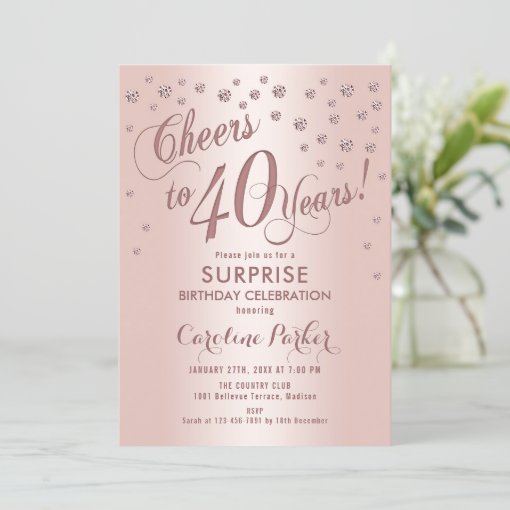 Surprise 40th Birthday Party - Rose Gold Invitation | Zazzle