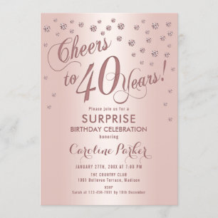 Surprise 40th Birthday Party - Rose Gold Invitation