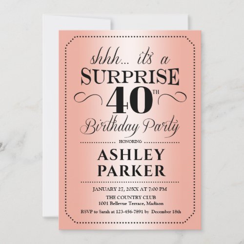 Surprise 40th Birthday Party _ Rose Gold Invitation