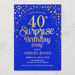 Surprise 40th Birthday Party - Royal Blue & Gold Invitation