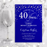 Surprise 40th Birthday Party - Royal Blue Silver Invitation<br><div class="desc">Surprise 40th Birthday Party Invitation.
Elegant design in royal blue and faux glitter silver. Features script font and diamonds confetti. Cheers to 40 Years! Message me if you need further customization.</div>