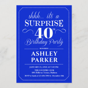 Surprise 40th Birthday Party - Royal Blue White Invitation