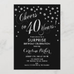 Surprise 40th Birthday Party - Silver Black Invitation<br><div class="desc">Surprise 40th Birthday Party Invitation
Elegant design with faux glitter silver and black. Features script font and confetti. Cheers to 40 Years! Message me if you need a custom age.</div>